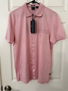 Hugo Boss BOSS Men’s Pink Button Front Collar Shirt